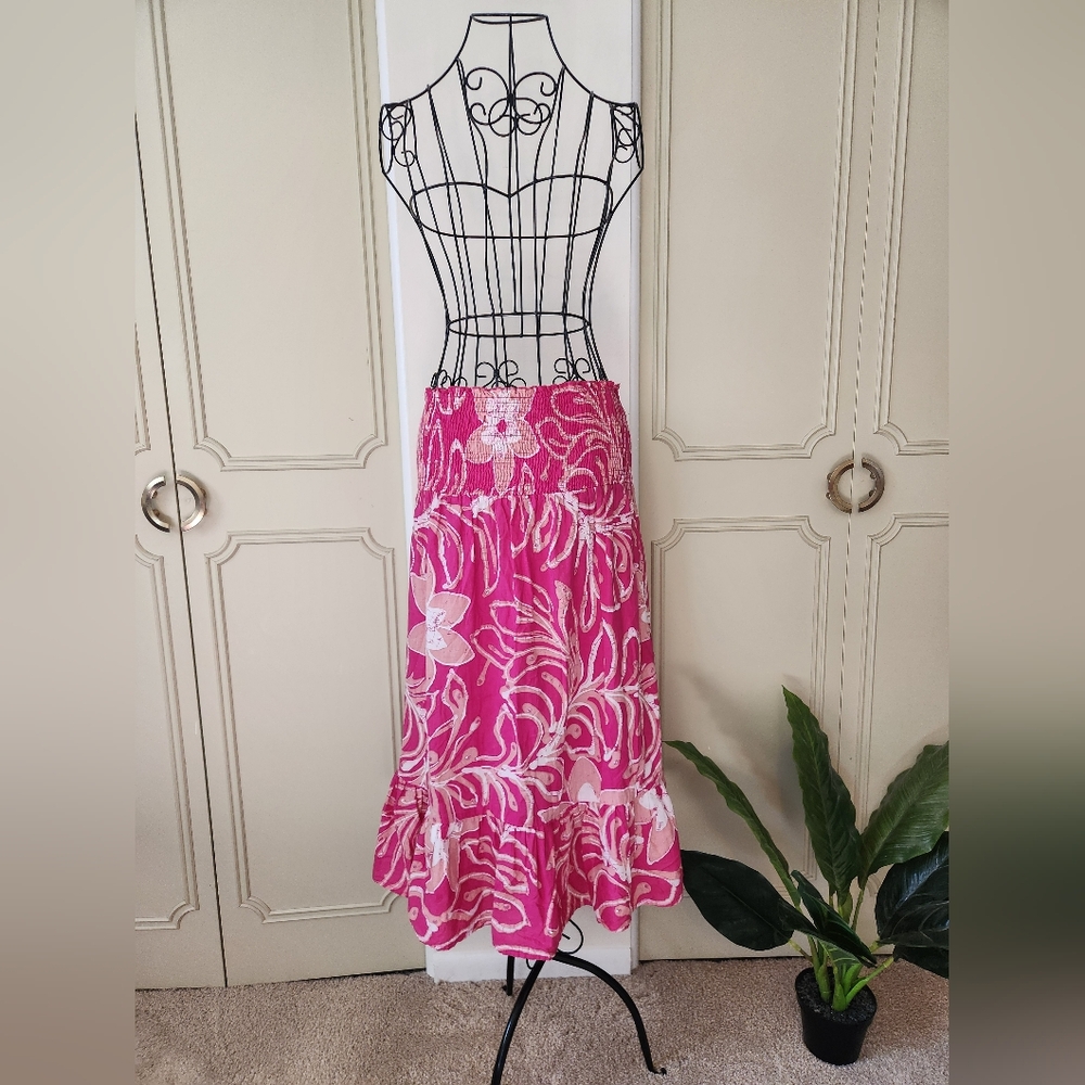 Y2k '05 Old Navy Pink and White Floral Midi Skirt Size 10